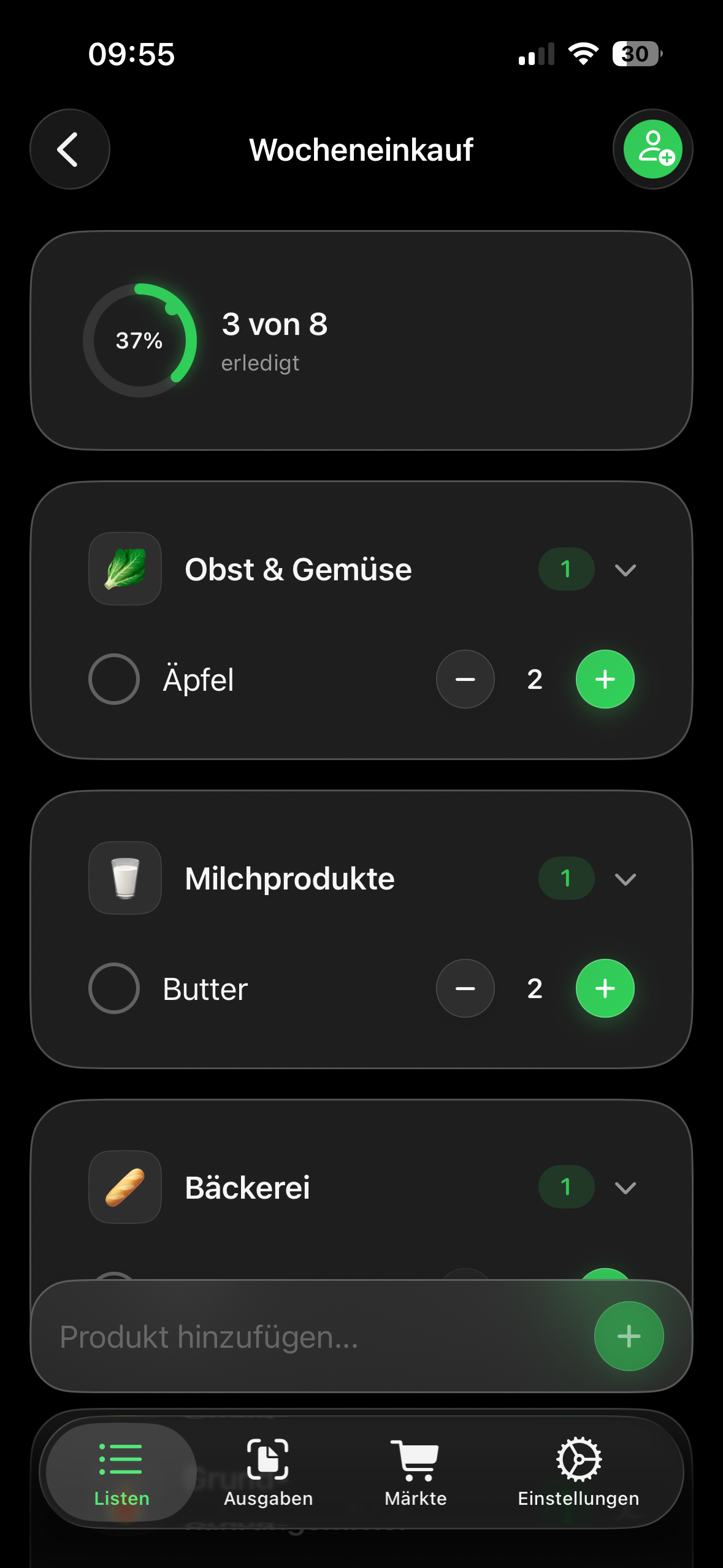smartshopr App - Einkaufslisten-Übersicht auf iPhone